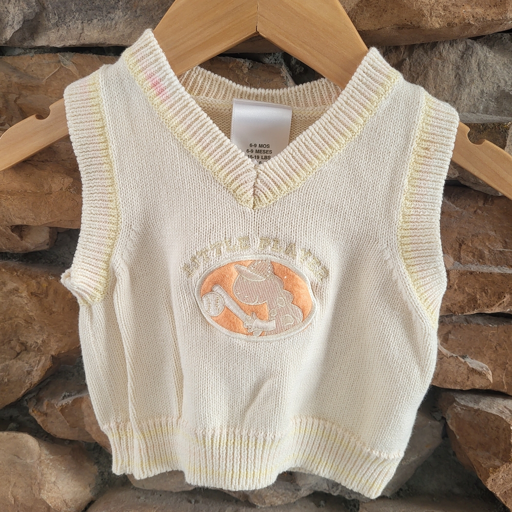 Cream Knit Baby Sweater Vest with Embroidered Patch